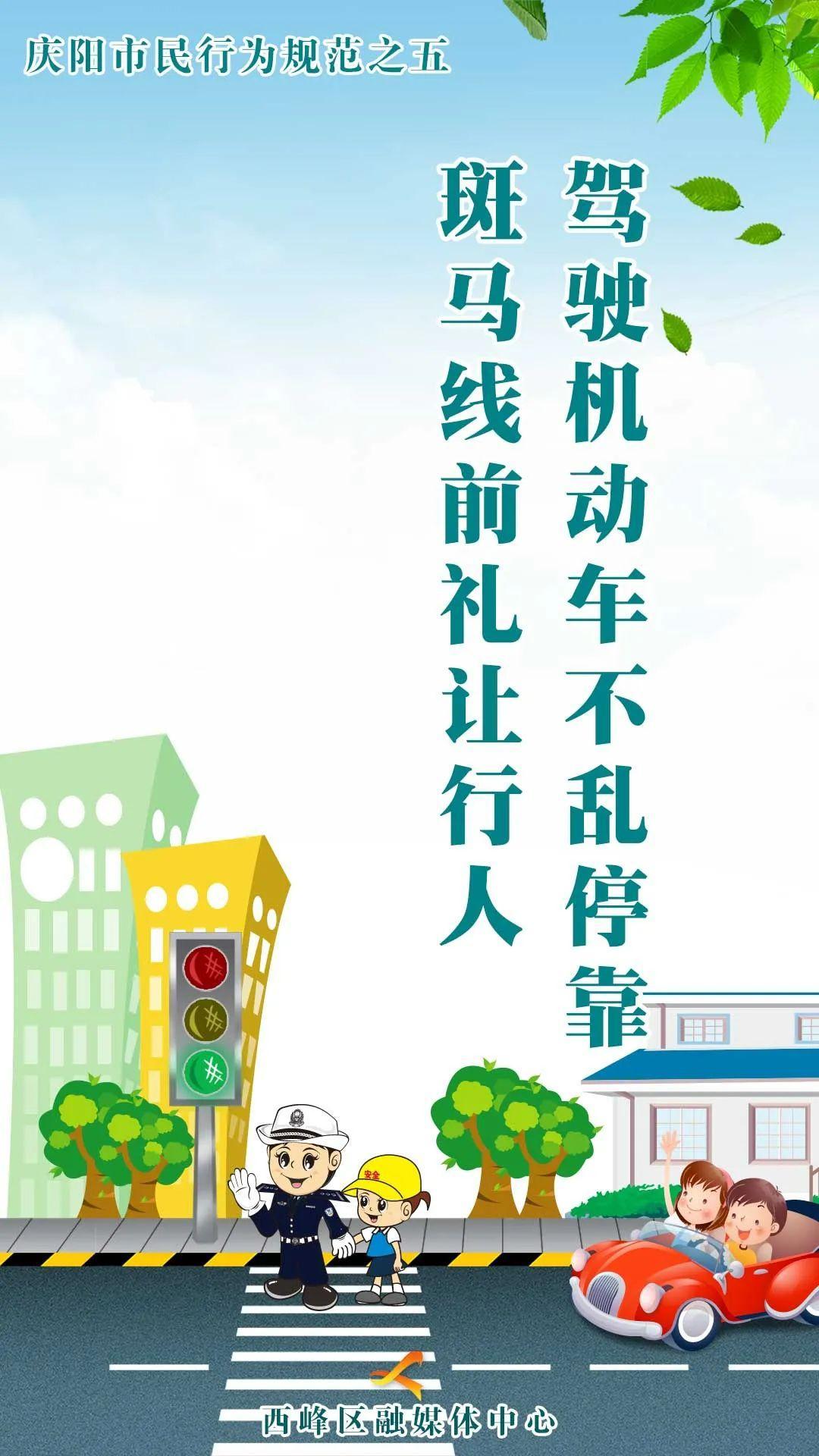 【海報】慶陽市民行為規(guī)范之五丨駕駛機動車不亂?？?斑馬線前禮讓行人